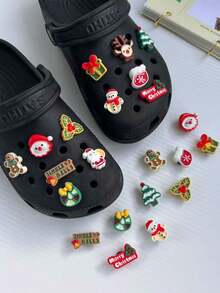 圣诞主题镂空木屐挂饰 - 圣诞老人、驯鹿和圣诞树装饰，镂空木屐配件，圣诞礼物 - 紅色聖誕套裝-12pcs - 查看 6