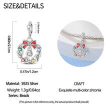 1 Pc Sterling Silver S925 Christmas Element Pendant, Colorful Christmas Wreath Pendant, DIY Christmas Necklace Bracelet, Christmas Gift