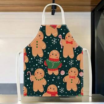 1pc Christmas Gingerbread Man Pattern Apron, Creative And Interesting Fashionable Printed House Cleaning Apron, Waterproof Oil And Easy-To-Clean Kitchen Cooking Apron, Creative Home Apron, Work Clothes