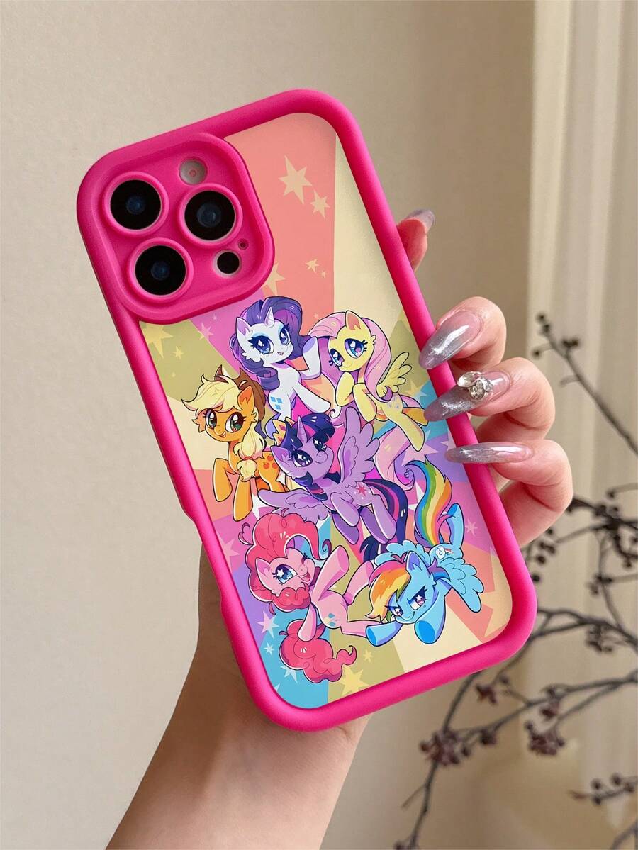 1 pieza Funda protectora de teléfono a prueba de golpes con diseño minimalista de My Little Pony compatible con iPhone 11/12 Pro/13/14 Pro Max/15 Pro Max/16 Plus/XS/8 Plus