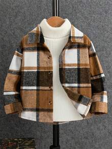 Young Boys' Casual Plaid Button-Down Long-Sleeved Shirt Collar Jacket -, Classic Collar Design, Soft Polyester Fabric, Perfect Match For Spring And Autumn | Classic Plaid Shirt | Structured Collar Shirt