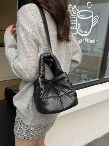 新款女士棉质小手提包，时尚简约隔层棉质羽绒包，手提桶包，百搭单肩斜挎包 - 彩色 - 查看 9