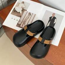 Sandalias cómodas y antideslizantes para mujer - Suela blanda y transpirable, diseño de hebilla ajustable, agujeros perforados, contraste de colores - Versátiles para playa, baño, calle, viajes, estilo casual - Pantuflas planas para todas las estaciones