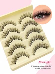 Rikuaild 5 paia di ciglie naturali, stelo trasparente, ciglie finte morbide in imitazione di visone, ciglie finte lunghe, ciglie complete per uso quotidiano