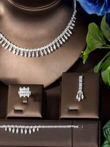 1 Set Minimalist Jewelry Set, Cubic Zirconia Rhombus Decor, Suitable For Women, Exclusive, Travel Wear