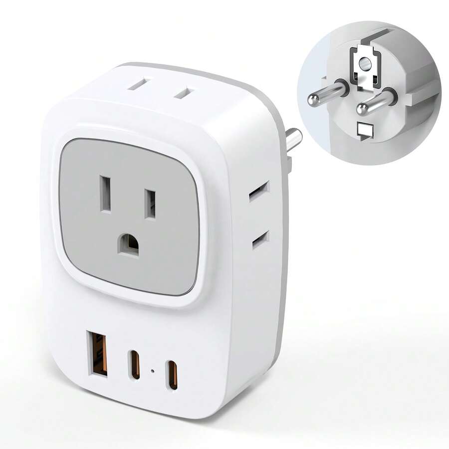European Travel Adapter With USB C - US To EU Plug Adapter For Germany France Spain Iceland Greece Korea  - 3 USB Ports & 4 AC Outlets - 查看 1