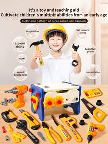 儿童修理工具箱玩具，组装建筑麻花钻、螺丝刀、拆卸工具套装，男孩的圣诞礼物（配件颜色和图案随机搭配） - 彩色 - 查看 2
