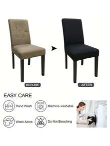 1/4/6pcs Solid Color Milk Silk Chair Covers, High Elastic Dust-Proof And Waterproof, Suitable For All Seasons, Living Room, Hotel, Restaurant, Kitchen, Home Decor - Black - View 3