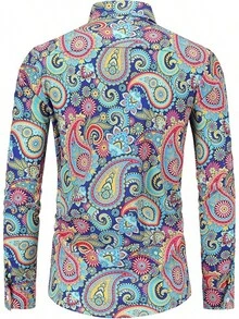 70s Outfits For Men Long Sleeve Casual Button Down 70s Disco Retro Paisley Shirt 70s Floral Vintage Hip Hop Shirts-20256688 - 顏色---3 - 查看 11