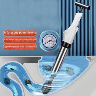Ventosa para inodoro, eliminador de obstrucciones de drenaje de alta presión, ventosas de baño, desobstructor de drenaje de aire con barómetro visual, serpiente de drenaje de inodoro potente y de uso intensivo, ventosa para lavabo