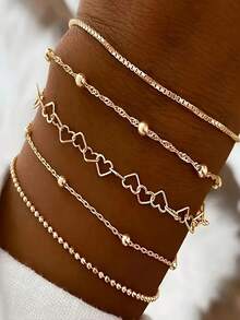 10/5pcs Gold & Silver Minimalist Multi-Element Bracelet Set, Women Jewelry Accessories, Everyday Wear