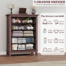 mteryoing 5-Drawer Dresser For Bedroom, 41.3" Tall Wood Chest Of Drawers, Freestanding Storage Closet Organizer With Large Vertical Drawers For Clothes, Bedroom, Living Room, Dorm - 棕色 - 查看 7
