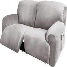 Extra Wide 75" - 100", Reclining 2 Seater Sofa, Extra Wide Reclining Love Seat Slipcover, 6-Piece Velvet Stretch, Reclining Sofa Covers, Thick, Soft, Washable ( Grey),20013451 - 灰色 - 查看 1