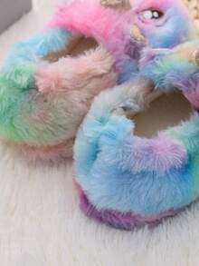 Dép đi trong nhà chống trượt ấm áp họa tiết hoạt hình kỳ lân cho trẻ em, thích hợp sử dụng trong nhà - Màu tím - Xem 5