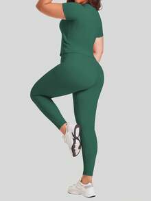 Plus Size Women's Sports Short-Sleeved Trousers Suit Comfortable Yoga Suit - Green - View 5