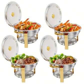 2/4/6 Pack 5QT Stainless Steel Round Chafing Dish Set, For Buffet, Home Party, Christmas Gathering, Catering Events - Complete Buffet Warming Tray Set, For Cooking, Holiday Theme, Food , No Power Needed, Essential For Holiday Buffet | Round Baking Dish | Catering Supplies