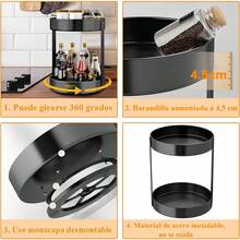 Organizador de platos Giratorios de 2 niveles, Organizador de Cocina, Estante para Especias Giratorio para Cocina, Frigorífico, Despensa, Armario, Mesa, Encimera, Metal acero, 25,8