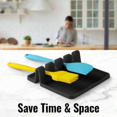2-Pack Kitchen Silicone Utensil Rests - Heat Resistant Spoon Holders With Drip Catcher Pad For Stovetop & Countertop Use, Non-Slip Kitchen Gadgets & Kitchen Tool Holder