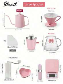 shoxil 1 件粉色咖啡礼盒 - 全套手冲咖啡套装（01 和 02 号）适合情人节和节假日 | 便携式旅行友好型设计，适合女士、情侣和咖啡爱好者的特别礼物 - 粉紅色套裝 - 查看 13