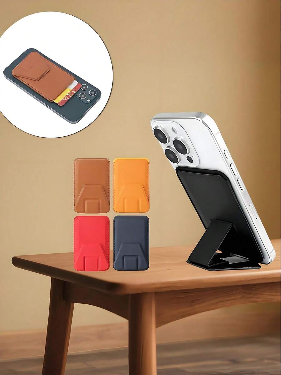1 件可折叠皮革卡夹和手机支架，通用卡槽桌面支架 - 彩色 - 查看 1