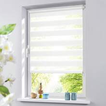 Zebra Blinds For Windows Pull Down Roller Window Shades Dual Layer Light Filtering Privacy For Day And Night, Corded Door Shades For Home Easy To Install - White - View 1