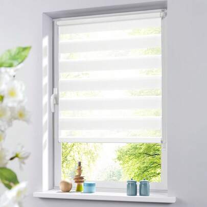 Zebra Blinds For Windows Pull Down Roller Window Shades Dual Layer Light Filtering Privacy For Day And Night, Corded Door Shades For Home Easy To Install