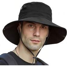 AI-PIKA Sombreros del Sol para Hombre,Sombreros para Hombre con Protección UV UPF 50+,ala Ancha,Impermeables,Transpirables para Ciclismo,Acampar,Pescar,Caminar - Negro - Ver 9