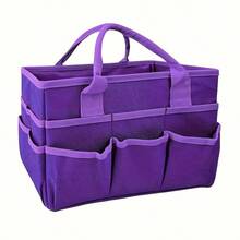 Large Capacity Craft & Sewing Organizer Tote - Expandable, Portable, Multi-Slot Handbag In Black/Blue/Purple