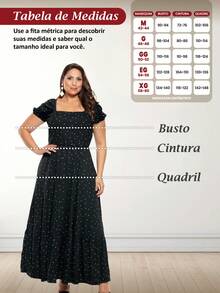 Vestido Longo com Mangas Bufantes – Moda Plus Size - Preto e Branco - Visão 3