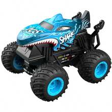 儿童遥控特技越野车，360度旋转，酷炫怪兽卡车，恐龙、鲨鱼、三角龙、霸王龙造型，模拟声光效果，橡胶轮胎，PVC车身，越野车模型，儿童玩具车，遥控攀爬车，缓解压力，享受操控乐趣，送给男孩的绝佳礼物