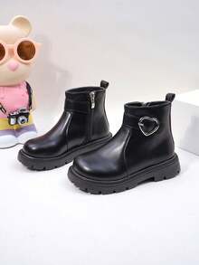 秋冬时尚儿童靴子，男童黑色踝靴，侧拉链设计，适合购物、度假、派对