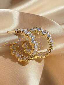 Rakol 2pcs Cubic Zirconia Hoop Earrings - 金白色 - 查看 6