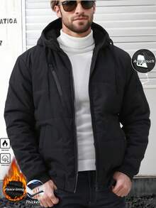 Men's Autumn/Winter Outdoor Casual Sports Fashionable Hooded Jacket, Front Zipper, Multi-Pocket, Thick Plush Lined, Suitable As Gift For Boyfriend, Husband, Father