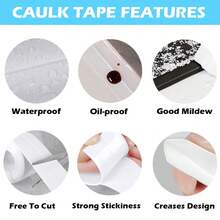 White Caulk Tape 1.5 Inch X 10.5 Ft, Self-Adhesive Waterproof Seal Strip For Bathroom, Kitchen Sink, Bathtub Joints. Peel And Stick No Tools Needed, Mold Resistant Gap Seal For Shower & Countertop. 1-Piece - 白色 - 查看 5