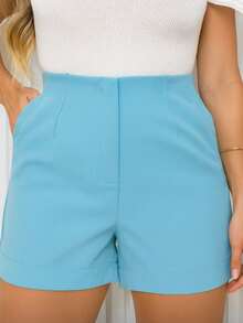 Women's High Waist Tailored Za Shorts - 霧霾藍 - 查看 2