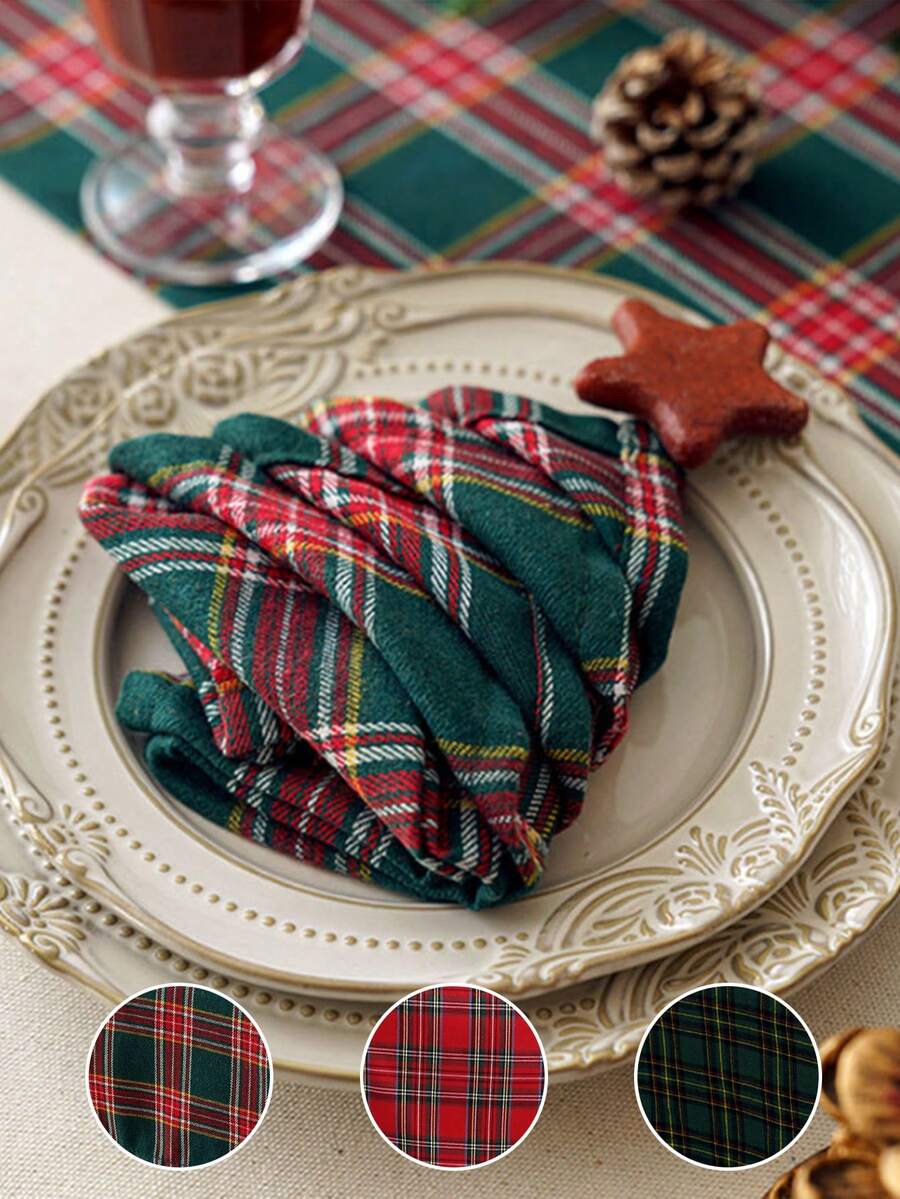 2/6/12pcs Christmas Plaid Cloth Napkins, Reusable And Washable For Holiday Party, Banquet, Restaurant, Kitchen & Dining Table Decor - Multicolor - View 1