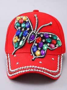 Nueva gorra de béisbol de mezclilla con mariposa de rhinestone, sombrero casual versátil para exteriores, protección UV