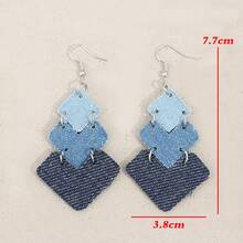Diamond Gradient Color Matching Denim Style Geometric Splicing Multi-Layer PU Leather Personality Niche Temperament Ladies Earrings - Màu xanh lam - Xem 4