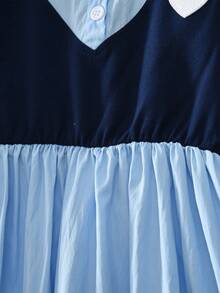 Fall Splice Long Sleeves Love Patch Shirt-Like Dress For Young Girls Spring Turn-Down Collar Fashion Style Clothes Young Girl Casual Wear 3 To 7 Years - Blue - View 5