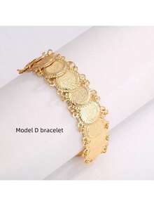 1pc 18K Gold Plated Copper Bead Strand Single/Double/Triple Layered Bracelet, Tarnish Resistant, Suitable For Wedding, Graduation, Eid, Handmade Glittering Coin Pattern - Gold - View 16
