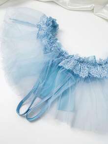 weiweihu Single Piece Women's Sexy Underwear With Mesh Fabric, Cute And Playful Bow Women's Underwear, With Transparent Mesh Lace Edges, Low Waist And Low Elasticity, A Must-Have For Valentine's Day - 藍色 - 查看 3