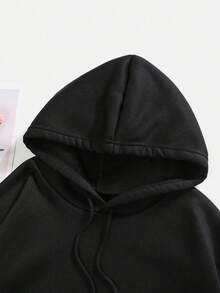 ملابس نسائية للشتاء والخريف، بلوزات هودي مطبوعة، هوديز كاجوال مع جيوب - الأسود - مشاهدة 3