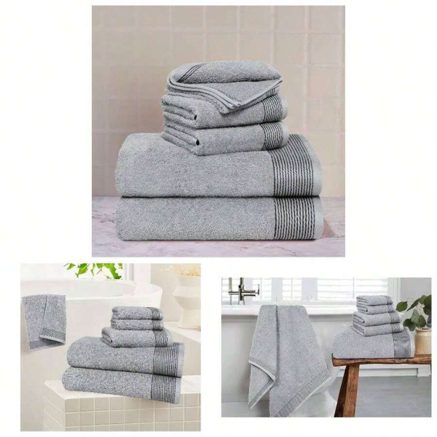 Juego de 6 toallas algodn ultrasuave, contiene 2 toallas de bao de 71.12x 139. 2 toallas de mano de 40.64x 60.96 y 2 paos de 30.48x 30.48, compactos, ligeros y - Juego de 6 unidades + Gris - Ver 1