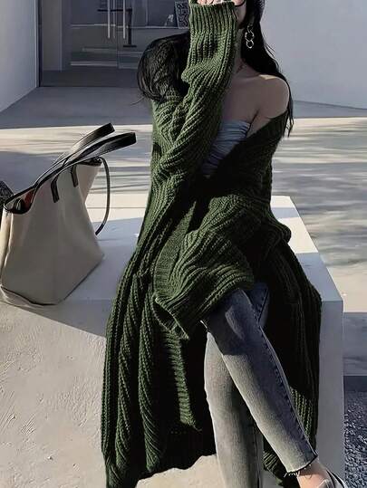 Plus Size Women V-Neck Pocket Ribbed Knit Long Sleeve Cardigan Sweater