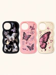 Bộ 3 ốp lưng điện thoại chống sốc hình bướm, viền lượn sóng 3D nổi bật, ốp lưng TPU thời trang, họa tiết lượn sóng sáng tạo và phong cách, bảo vệ toàn diện, chống rơi vỡ, có màu đen, be và hồng, tương thích với iPhone Air/17/17 Pro/17 Pro Max, tương thích với iPhone 13, các dòng điện thoại khác. - Nhiều màu - Xem 27
