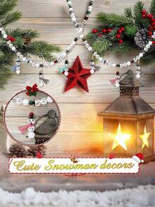 50pcs- Christmas Wooden Beads Winter Snowman Wooden Beads Buffalo Plaid And Colorful Cord Scarf Suitable For Christmas And Winter DIY Crafts Party Craft Decorations - Multicolor - View 5