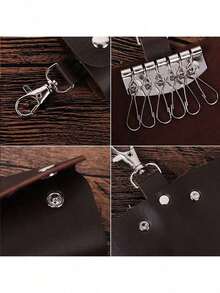 Bolsa de almacenamiento de llaves unisex, bolsa de llavero de cuero premium para hombres y mujeres, cartera de llavero con 6 ganchos y cierre con cremallera para hombres, billetera, monedero, cartera de bolsillo mini