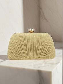 Fashion Pink Color Glitter Finger Ring Women Evening Bags Diamonds Metal Luxury Prom Clutch Bags Ruched Casual Party Wedding Chain Handbags - Gold - View 7