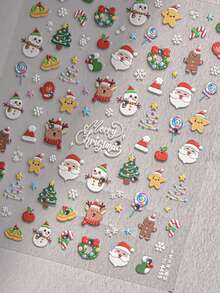 Adesivi per unghie natalizi carini, decorazioni 5D con Babbo Natale, pupazzo di neve, albero di Natale, cappello di Babbo Natale, calze regalo, fiocchi di neve, stelle, mele e cristalli per manicure