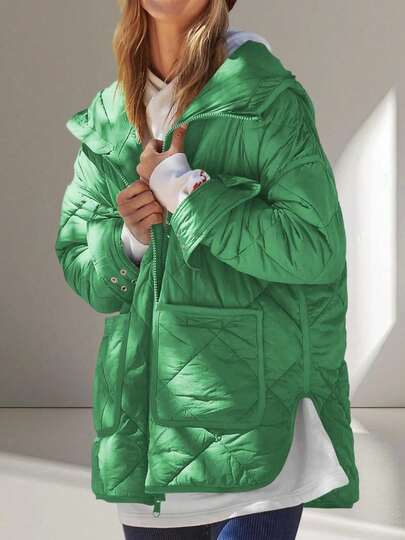 Saodimallsu Womens Winter Warm Lightweight Coat  Quilted Hooded Puffer Jacket Zip Up Long Sleeve With Pockets